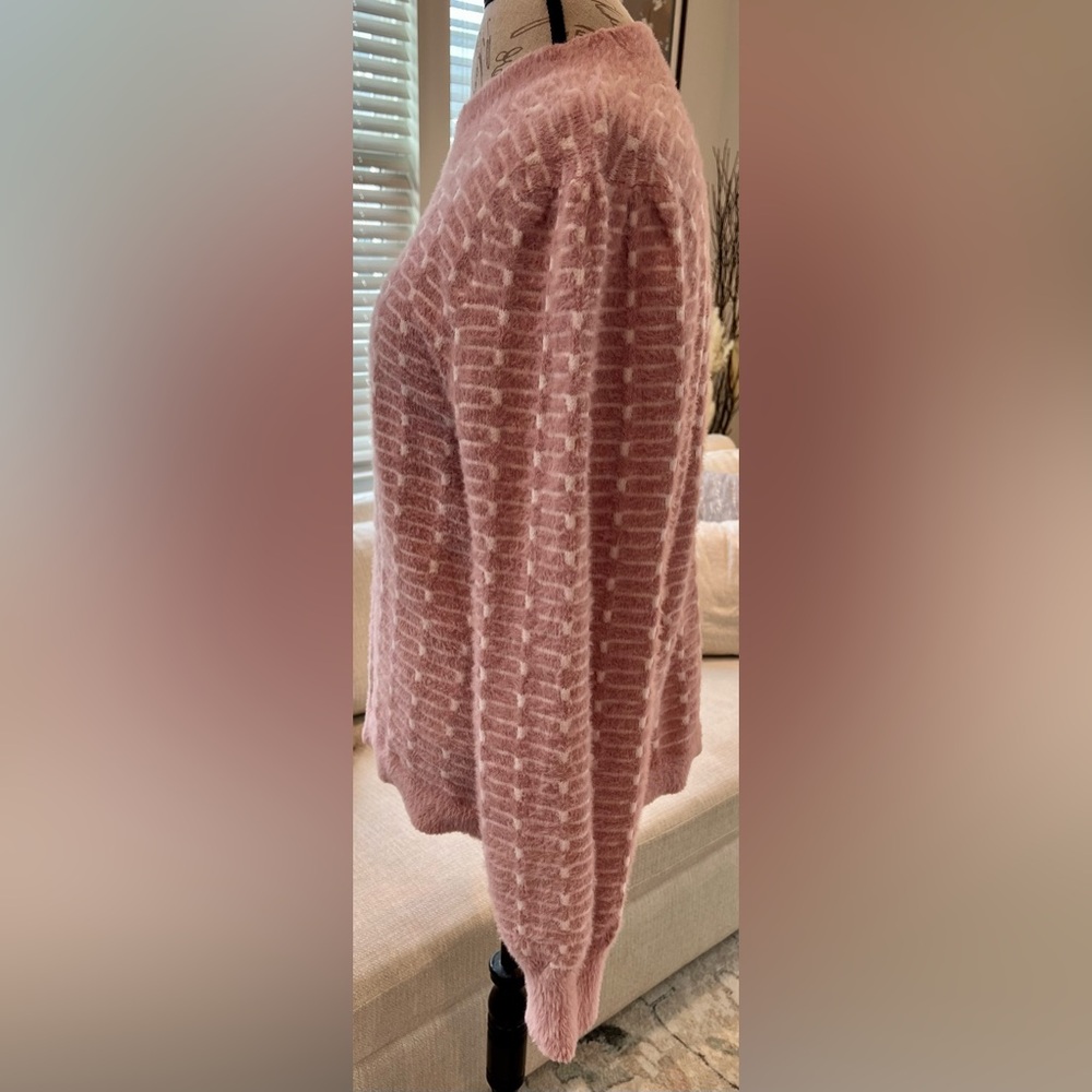 89th & Madison Statement Sleeve Geometric Mauve Pink White Sweater Large - Picture 2 of 14